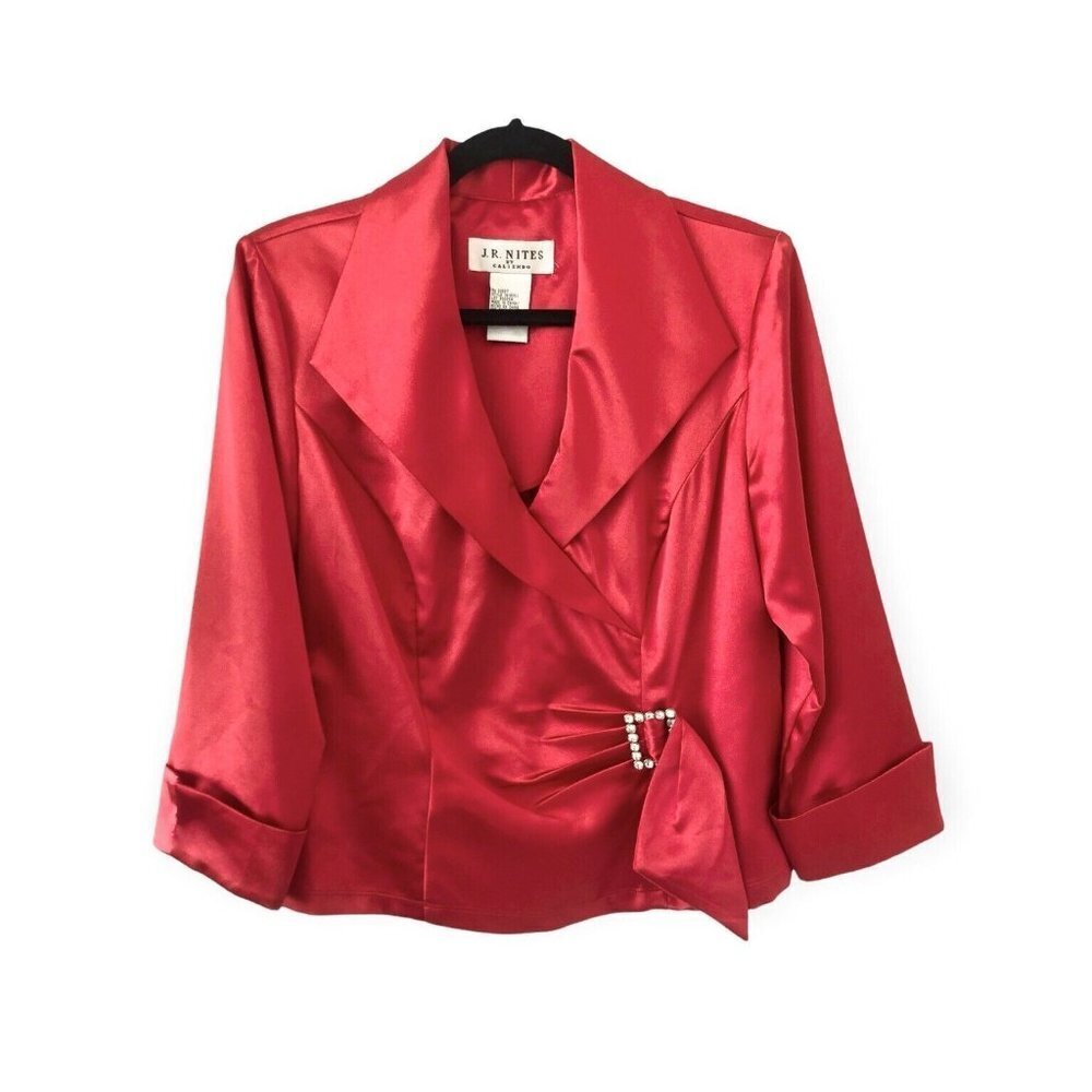 J. R. Nites By Caliendo Vintage 90s Red Satin Blazer Jacket Size 12​​​